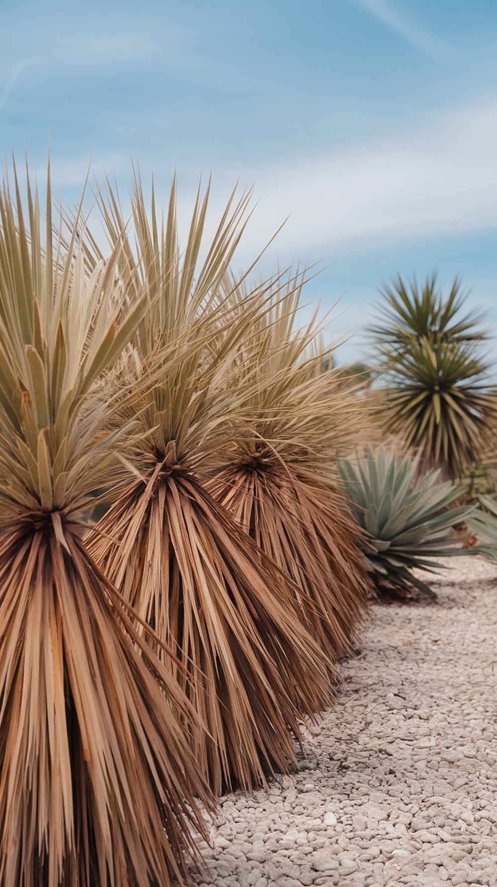 Clusters of Adam's Needle plants in a dry garden
